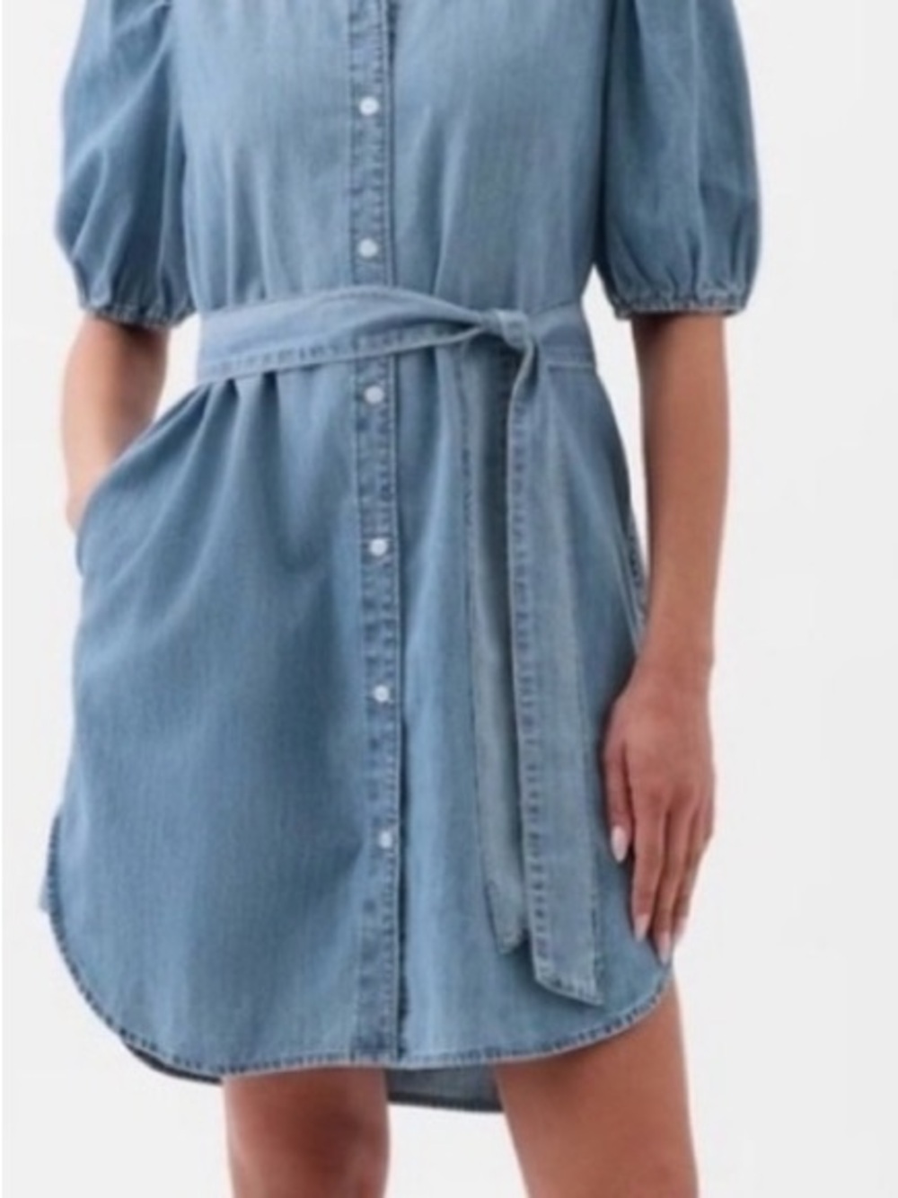 GAP Light Denim Button-Front Mini Dress with Tie Belt